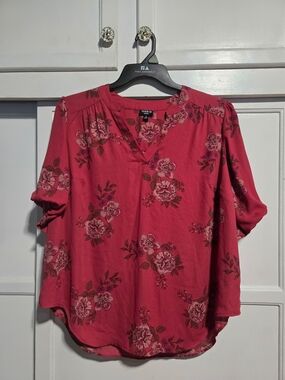 torrid Brick Color Floral V-Neck Blouse
